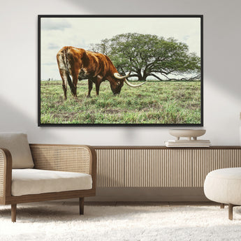 91866234-MGV-CV-36X24-Texas Longhorn Wall Art Canvas Print, Framed Rustic Ranch Art Picture Print, Western Cattle Perfect Rustic Farmhouse Decor Artwork