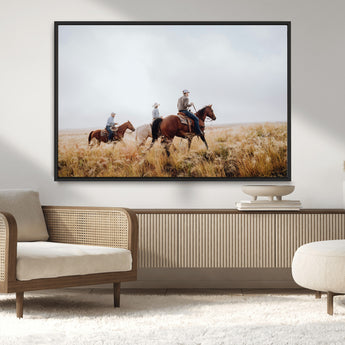 94723307-MGV-CV-36X24-Western Cowboys Wall Art Canvas Print, Framed Rustic Prairie Art Picture Print, Horseback Riding Perfect Rustic Western Decor