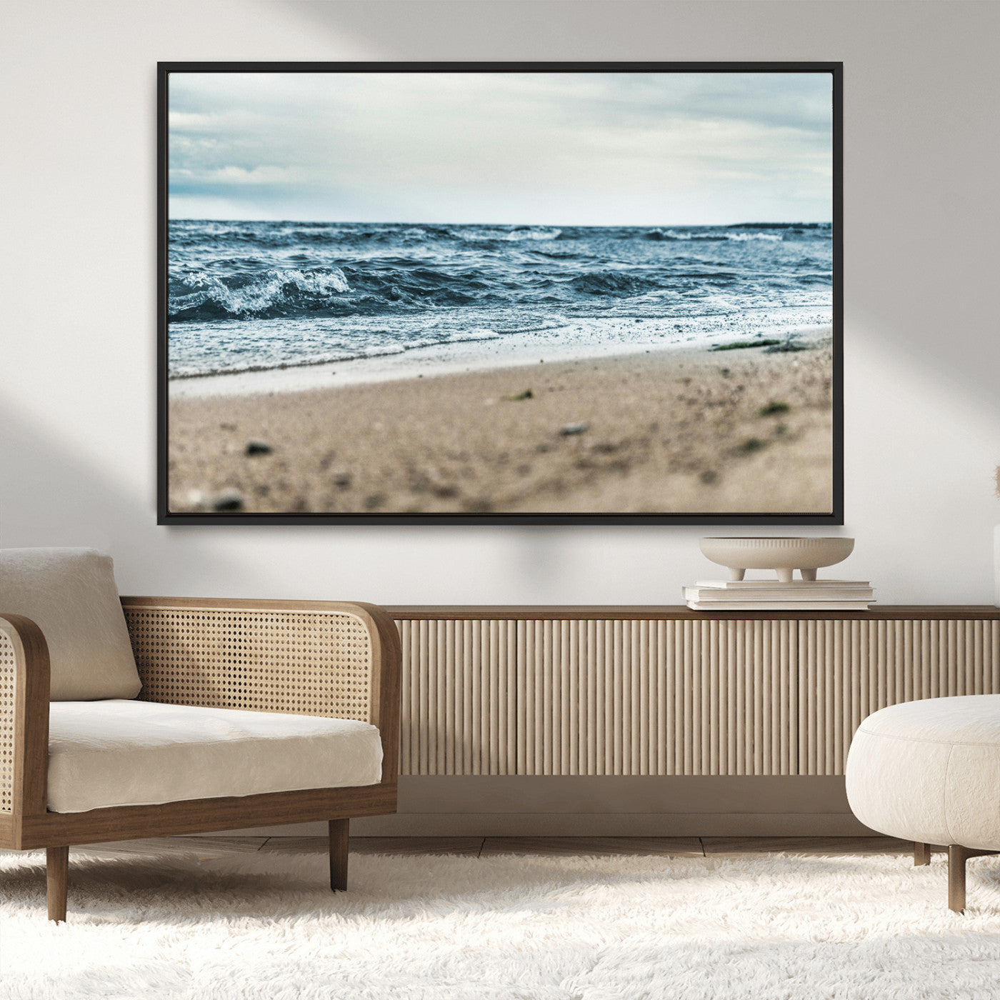 81812590-MGV-CV-36X24-Ocean Wall Art Wall Art Canvas Print, Framed Coastal Canvas Art Picture Print, Moody Seascape Perfect Coastal Minimalist Decor