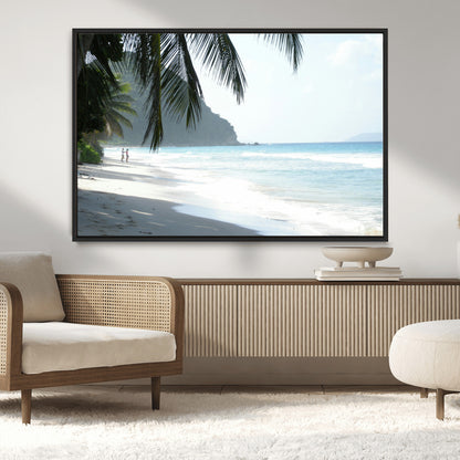 18311030-MGV-CV-36X24-Tropical Beach Wall Art Canvas Print, Framed Serene Ocean Art Picture Print, Palm Tree Shadows Perfect Tropical Coastal Decor