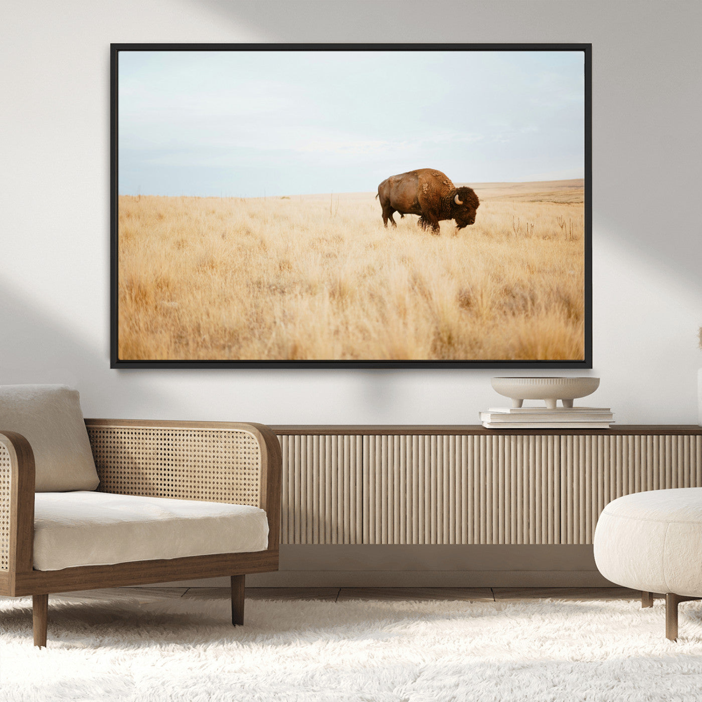 61392510-MGV-CV-36X24-Buffalo Wall Art Wall Art Canvas Print, Framed Western Wildlife Decor Art Picture Print, Rustic Farmhouse Art Perfect Rustic