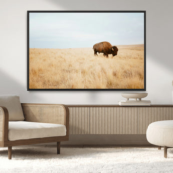 61392510-MGV-CV-36X24-Buffalo Wall Art Wall Art Canvas Print, Framed Western Wildlife Decor Art Picture Print, Rustic Farmhouse Art Perfect Rustic