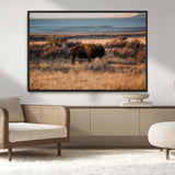 39509187-MGV-CV-36X24-Western Wildlife Wall Art Canvas Print, Framed Bison Art Picture Print, Golden Hour Perfect Western Rustic Decor Artwork