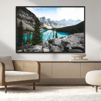 98014896-MGV-CV-36X24-Canadian Rockies Wall Art Canvas Print, Framed Mountain Landscape Art Picture Print, Turquoise Water Perfect Scandinavian