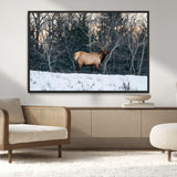 36533178-MGV-CV-36X24-Wild Elk Photography Wall Art Canvas Print, Framed Winter Wildlife Art Picture Print, Snowy Forest Perfect Rustic Lodge Decor