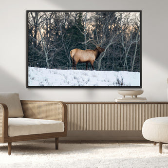 36533178-MGV-CV-36X24-Wild Elk Photography Wall Art Canvas Print, Framed Winter Wildlife Art Picture Print, Snowy Forest Perfect Rustic Lodge Decor