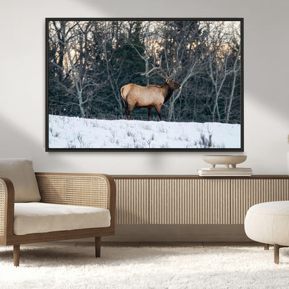 36533178-MGV-CV-36X24-Wild Elk Photography Wall Art Canvas Print, Framed Winter Wildlife Art Picture Print, Snowy Forest Perfect Rustic Lodge Decor
