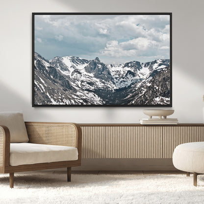 94074619-MGV-CV-36X24-Snowy Peaks Wall Art Canvas Print, Framed Alpine Wilderness Art Picture Print, Mountain Escape Perfect Winter Serenity Decor