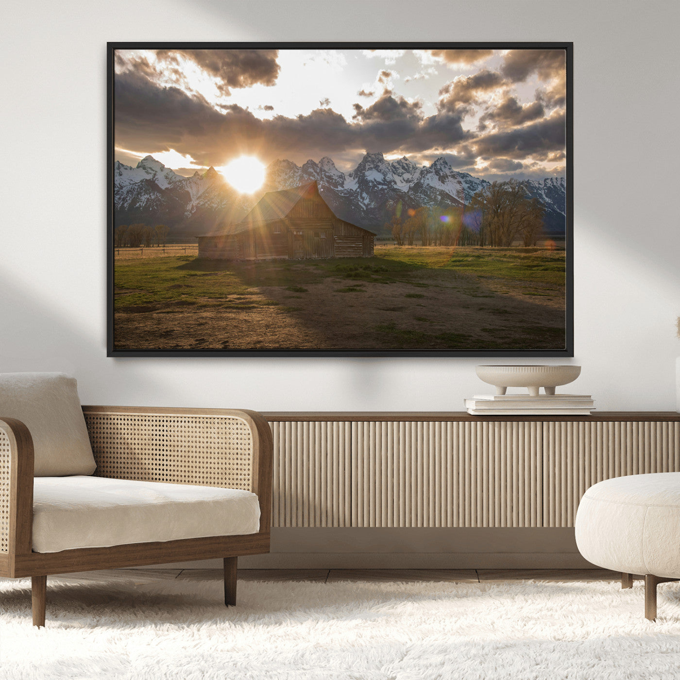 52555760-MGV-CV-36X24-Snowy Peaks Wall Art Canvas Print, Framed Nature Escape Art Picture Print, Rustic Charm Perfect Rustic Western Decor Artwork