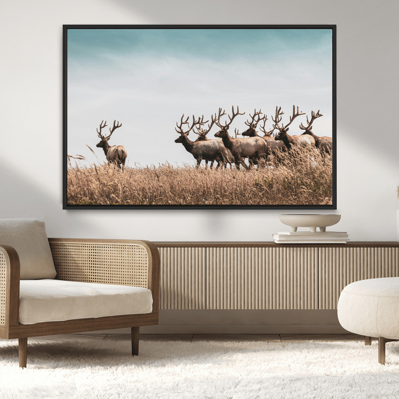 81594705-MGV-CV-36X24-Elk Herd Wall Art Canvas Print, Framed Wildlife Photography Art Picture Print, Rustic Nature Print Perfect Rustic Wildlife Decor