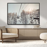 91534512-MGV-CV-36X24-Frosty Pines Wall Art Canvas Print, Framed Cozy Cabin View Art Picture Print, Ski Lift Ride Perfect Rustic Lodge Decor Artwork