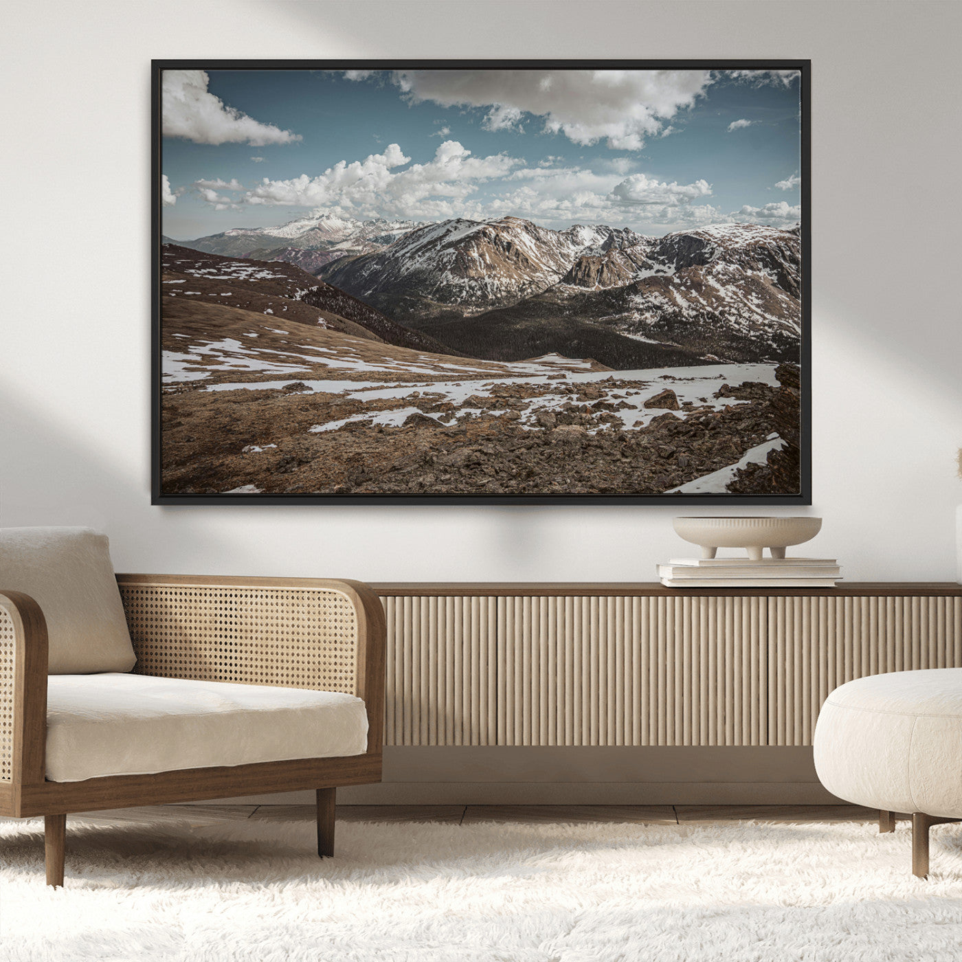 44565953-MGV-CV-36X24-Mountain Landscape Wall Art Canvas Print, Framed Snowy Peaks Art Picture Print, Rugged Highlands Perfect Rustic Adventure Decor