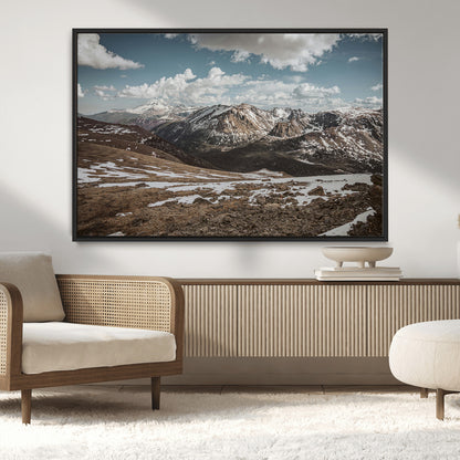 44565953-MGV-CV-36X24-Mountain Landscape Wall Art Canvas Print, Framed Snowy Peaks Art Picture Print, Rugged Highlands Perfect Rustic Adventure Decor