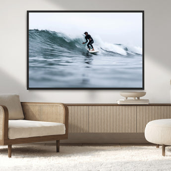 11693607-MGV-CV-36X24-Surfer on Wave Wall Art Canvas Print, Framed Ocean Adventure Art Picture Print, Motion Blur Water Perfect Coastal Adventure Decor