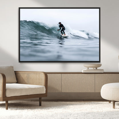 11693607-MGV-CV-36X24-Surfer on Wave Wall Art Canvas Print, Framed Ocean Adventure Art Picture Print, Motion Blur Water Perfect Coastal Adventure Decor
