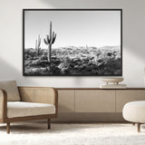 85205054-MGV-CV-36X24-Saguaro Cactus Wall Art Canvas Print, Framed Monochrome Landscape Art Picture Print, Scenic Arizona View Perfect Minimalist