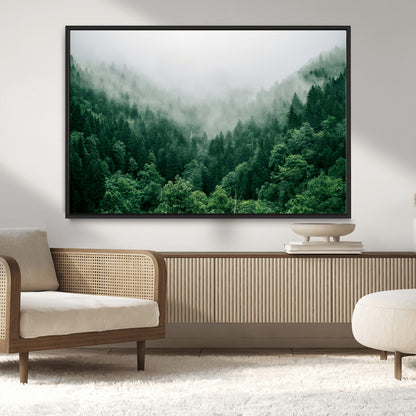 45265379-MGV-CV-36X24-Misty Forest Wall Art – Green Mountain Pine Tree Landscape Canvas Print, Nature Photography Artwork Home Decor for Bedroom, Living