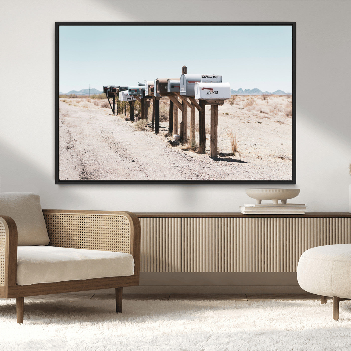 54616109-MGV-CV-36X24-Desert Mailboxes Wall Art – Rustic Rural Roadside Photography Canvas Print, American Southwest Landscape Home Decor for Living