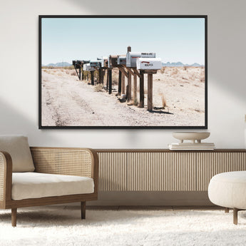 54616109-MGV-CV-36X24-Desert Mailboxes Wall Art – Rustic Rural Roadside Photography Canvas Print, American Southwest Landscape Home Decor for Living