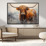 X61001-MGV-CV-36X24-Scottish Highland Wall Art Canvas Print, Framed Longhorn Art Picture Print, Western Cow Perfect Farmhouse Decor Artwork