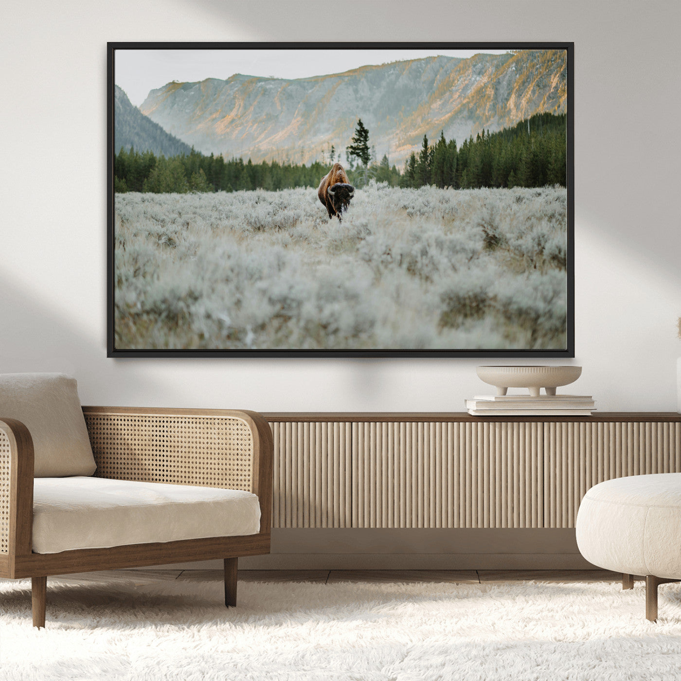 41674074-MGV-CV-36X24-Bison Wall Art – American Buffalo Wildlife Photography Canvas Print, Western Mountain Landscape Artwork Rustic Nature Decor for