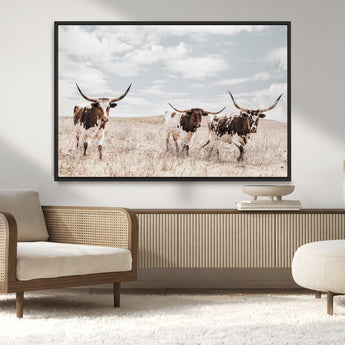 65621083-MGV-CV-36X24-Texas Longhorn Wall Art – Rustic Western Cattle Canvas Print, Southwestern Ranch Photography Decor for Living Room, Office,
