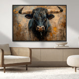 91615410-MGV-CV-36X24-Bull Wall Art – Rustic Western Longhorn Canvas Print, Powerful Abstract Animal Painting, Farmhouse Ranch Decor for Living Room,