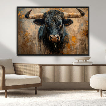 91615410-MGV-CV-36X24-Bull Wall Art – Rustic Western Longhorn Canvas Print, Powerful Abstract Animal Painting, Farmhouse Ranch Decor for Living Room,
