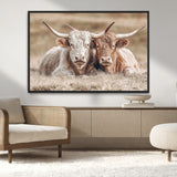 38651722-MGV-CV-36X24-Cow Wall Art – Rustic Longhorn Pair Canvas Print, Western Farmhouse Animal Painting, Country Ranch Decor for Living Room, Bedroom,