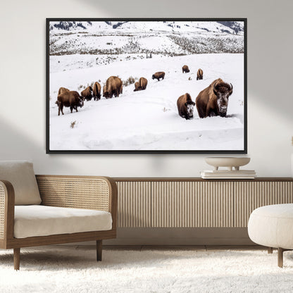 38217250-MGV-CV-36X24-Bison Herd Wall Art – Wildlife Canvas Print of Buffalo Winter Snow Scene, Rustic Western Lodge Décor, Farmhouse & Cabin Nature