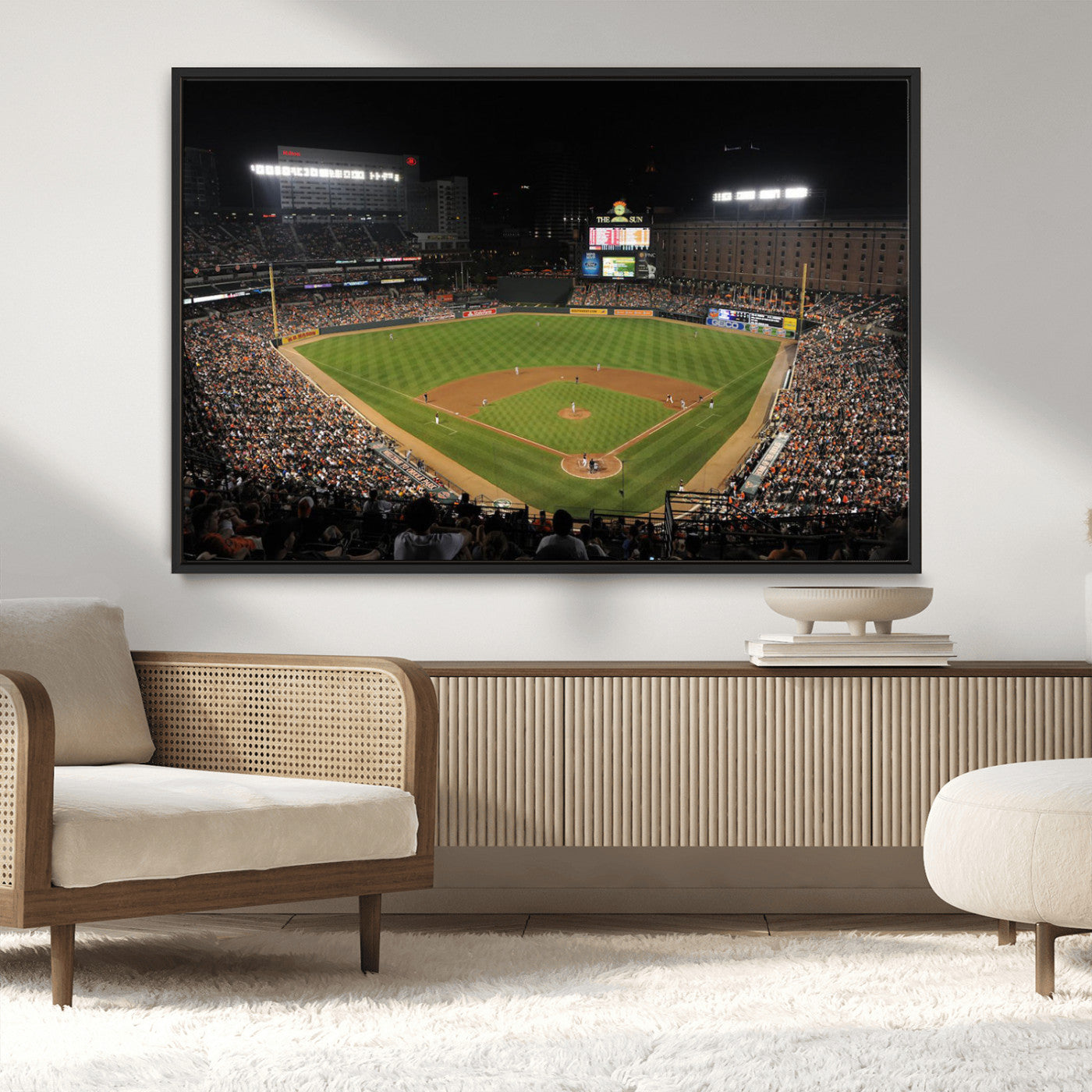 26445161-MGV-CV-36X24-Baseball Stadium at Night – Panoramic Ballpark Canvas Wall Art, Sports Decor for Man Cave, Office, Game Room, Sports Bar, Baseball