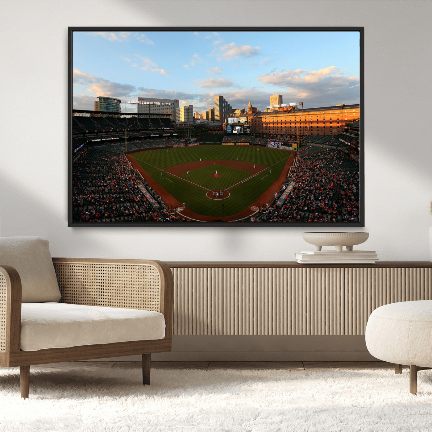 22285236-MGV-CV-36X24-Baseball Stadium Sunset – Panoramic Ballpark Canvas Wall Art, Sports Decor for Office, Man Cave, Game Room, Sports Bar, Baseball