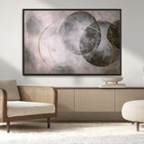 20066876-MGV-CV-36X24-Neutral Abstract Circle Wall Art – Modern Gray Beige Gold Canvas Print, Minimalist Geometric Painting for Bedroom, Living Room,