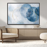 47060443-MGV-CV-36X24-Blue Abstract Circle Wall Art – Modern Gold and Navy Canvas Print, Minimalist Geometric Painting for Living Room, Bedroom, Office