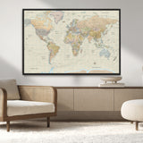 41929777-MGV-CV-36X24-World Map Wall Art – Large Detailed Political Atlas Style Map Print with Countries, Cities, and Oceans, Warm Earth Tone
