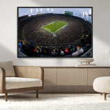 14387817-MGV-CV-36X24-Lambeau Field Stadium Wall Art – Green Bay Packers Game Day Canvas Print with Fireworks and Crowd – NFL Football Fan Man Cave