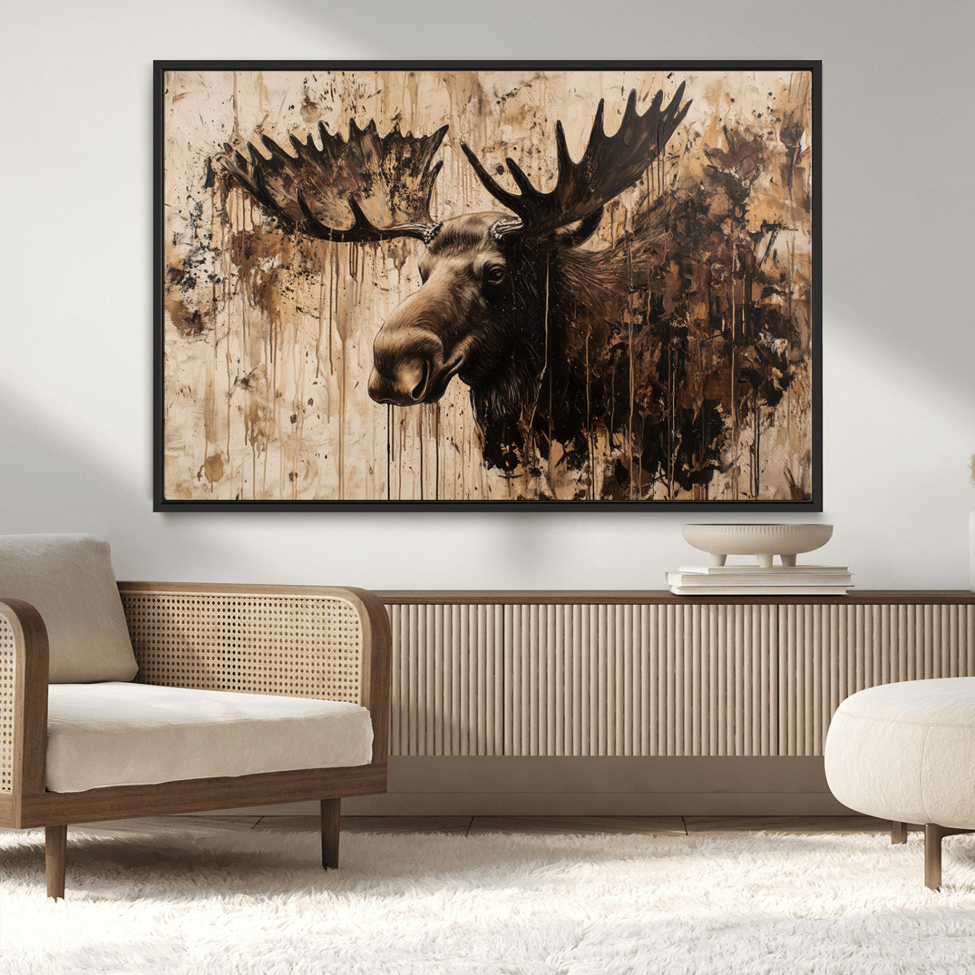 83505059-MGV-CV-36X24-Majestic Moose Wall Art – Rustic Animal Canvas Painting – Wilderness Wildlife Decor with Earthy Tones for Cabin, Lodge, Farmhouse,
