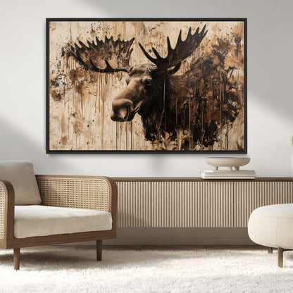 83505059-MGV-CV-36X24-Majestic Moose Wall Art – Rustic Animal Canvas Painting – Wilderness Wildlife Decor with Earthy Tones for Cabin, Lodge, Farmhouse,