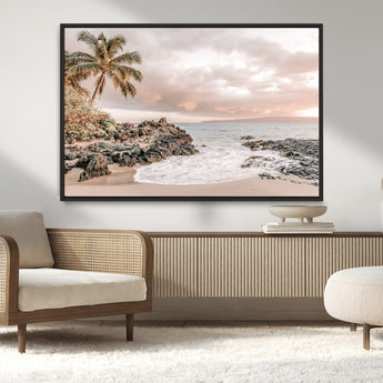 14214613-MGV-CV-36X24-Tropical Beach Wall Art – Palm Tree and Ocean Sunset Canvas Print, Relaxing Coastal Landscape Decor for Living Room, Bedroom, or