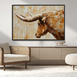 69611428-MGV-CV-36X24-Longhorn Bull Wall Art – Rustic Western Canvas Print, Textured Farmhouse Cattle Painting for Living Room, Office, or Ranch House