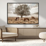 87590224-MGV-CV-36X24-Longhorn Cattle Wall Art – Rustic Western Landscape Canvas Print, Texas Farmhouse Prairie Scene for Living Room, Office, or Ranch