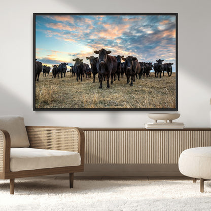 13867292-MGV-CV-36X24-Black Cattle Wall Art – Rustic Ranch Herd Canvas Print, Western Farmhouse Country Landscape Decor for Living Room, Office, or