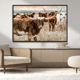 47758300-MGV-CV-36X24-Texas Longhorn Cattle Wall Art – Rustic Western Herd Canvas Print, Cowboy Ranch Farmhouse Decor for Living Room, Office, or