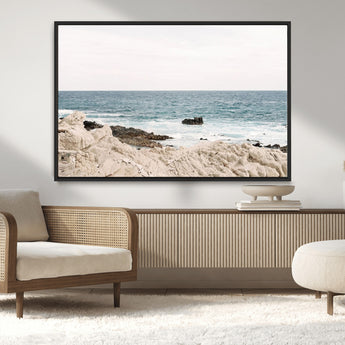 25481980-MGV-CV-36X24-Ocean Coastal Wall Art – Rocky Shoreline and Waves Canvas Print, Serene Beach Landscape Decor for Living Room, Bedroom, or Office