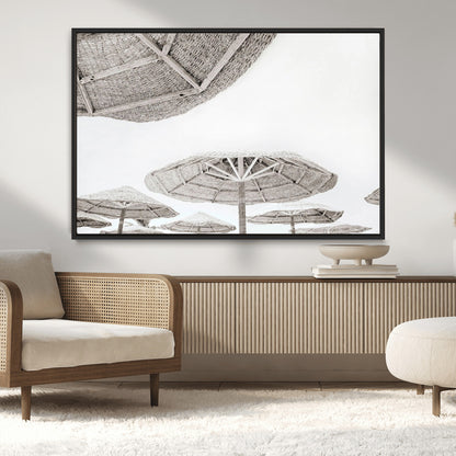 97043123-MGV-CV-36X24-Beach Umbrella Wall Art – Minimalist Coastal Canvas Print, Woven Parasol Summer Decor for Bedroom, Living Room, or Modern Beach