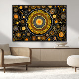 45478523-MGV-CV-36X24-Abstract Circle Wall Art – Bold Black and Gold Dot Painting Canvas Print, Modern Geometric Mandala Style Decor for Living Room or