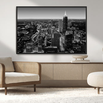 46578567-MGV-CV-36X24-Atlanta Skyline Wall Art – Black and White Cityscape Canvas Print, Modern Urban Night Decor for Office, Living Room, or Apartment