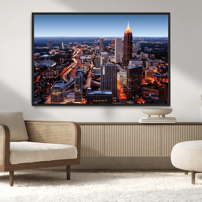 81886632-MGV-CV-36X24-Atlanta Skyline Wall Art – Vibrant City Lights Canvas Print, Modern Urban Cityscape Decor for Living Room, Office, or Apartment