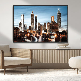 23859158-MGV-CV-36X24-Atlanta Skyline Wall Art – Modern Cityscape Canvas Print with Night Lights and Traffic Trails, Urban Decor for Office, Apartment,