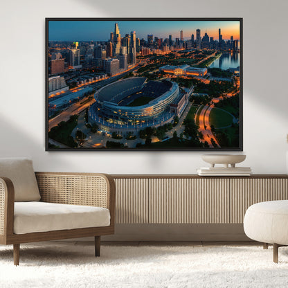 36690345-MGV-CV-36X24-Soldier Field Wall Art – Chicago Bears Stadium Aerial Night Canvas Print, City Skyline Football Decor for Living Room, Office, or